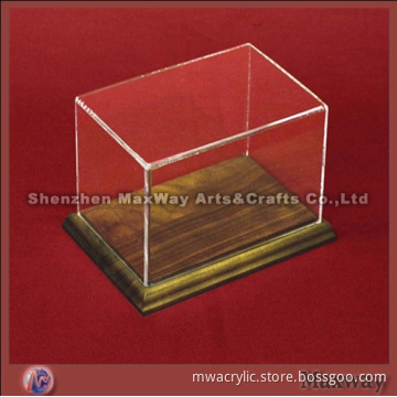 Transparent Square Hot Selling Single Acrylic/Perspex Bread/cake Case with Wooden Base